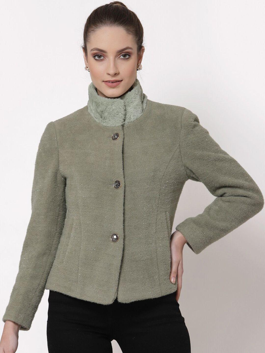 juelle women green solid pea coat