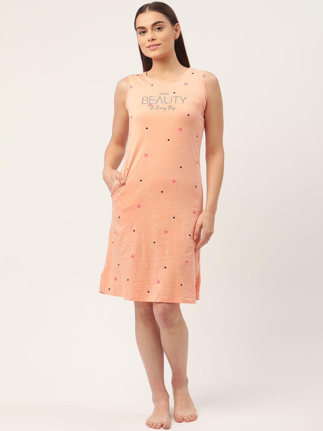 sweet dreams peach-coloured printed cotton nightdress