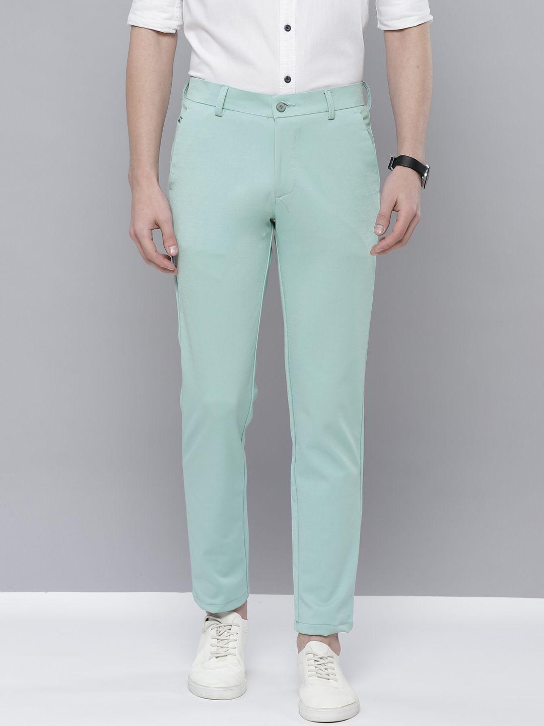 dennison men sea green smart tapered fit wrinkle free trousers