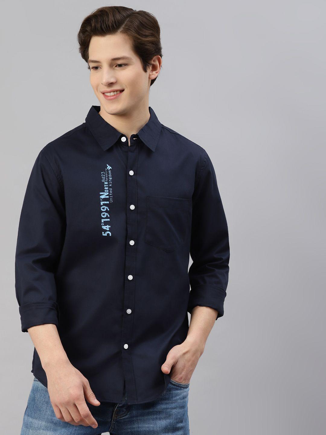 hubberholme men navy blue casual shirt