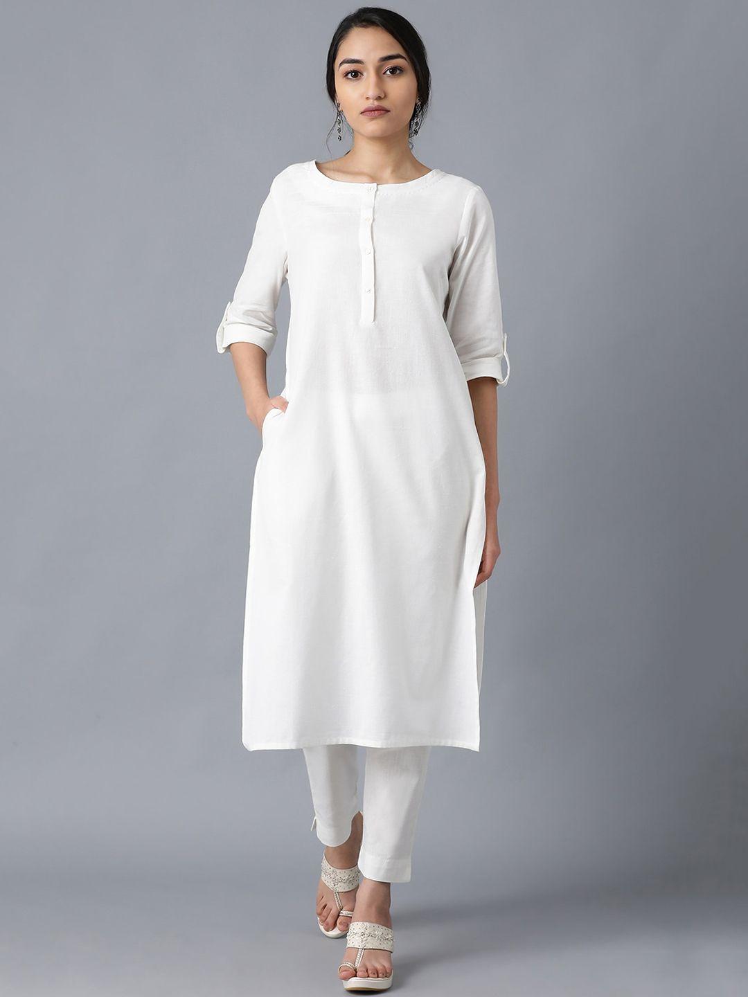 w women white round neck kurta