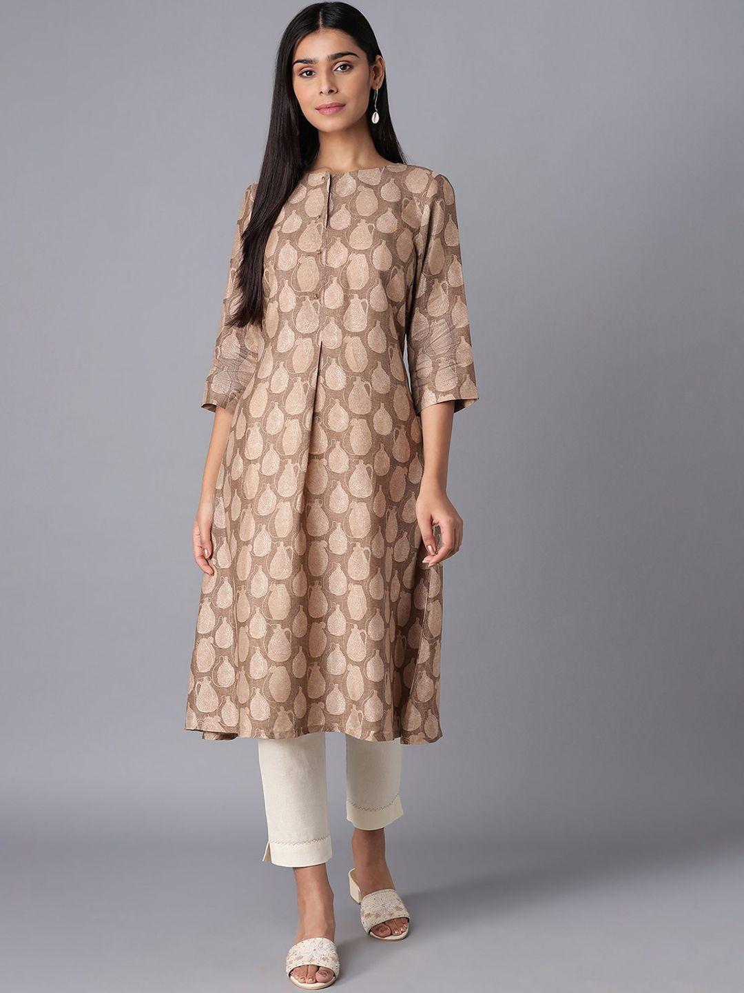 w women brown & beige floral printed kurta