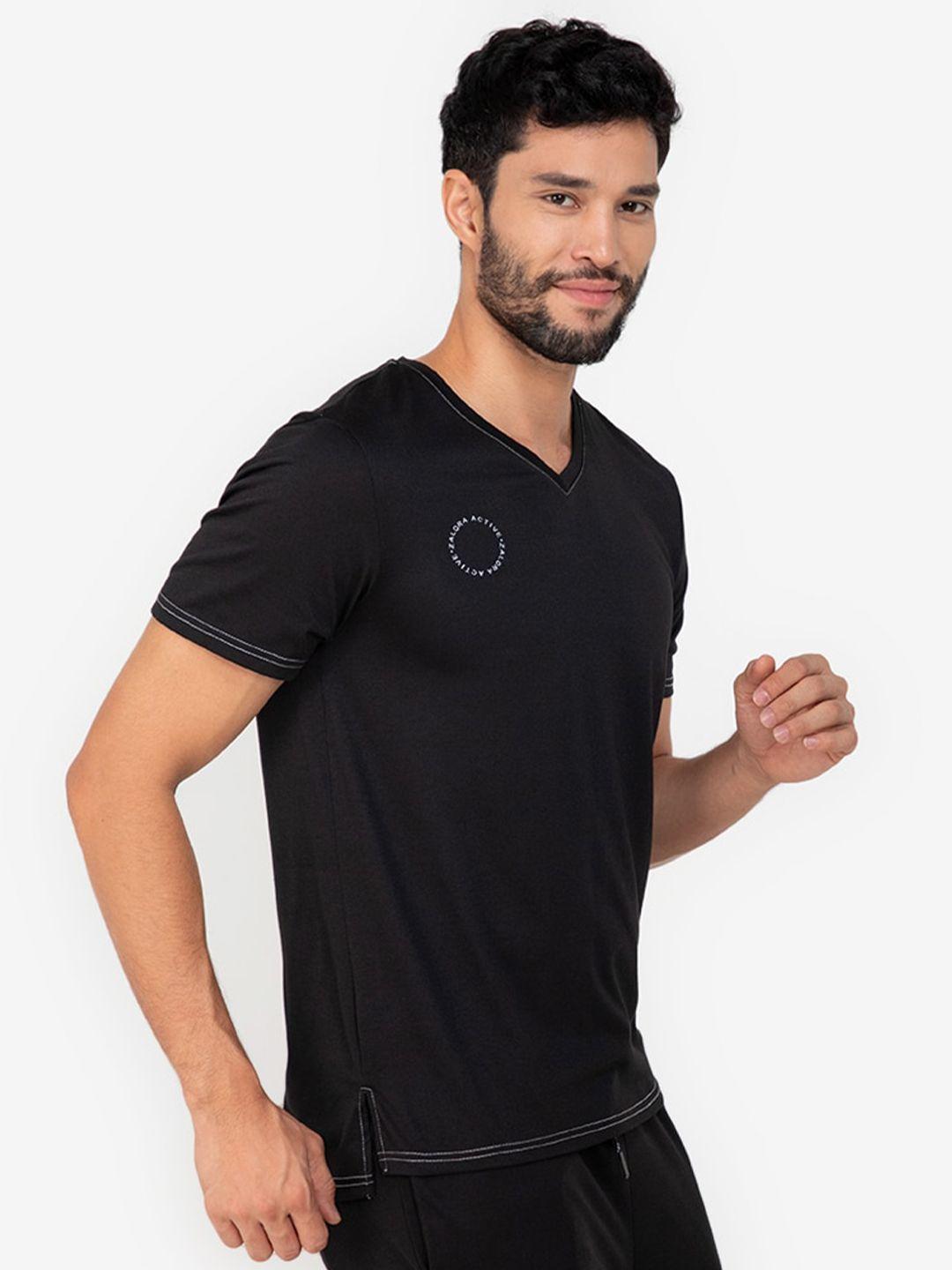 zalora active men black v-neck t-shirt