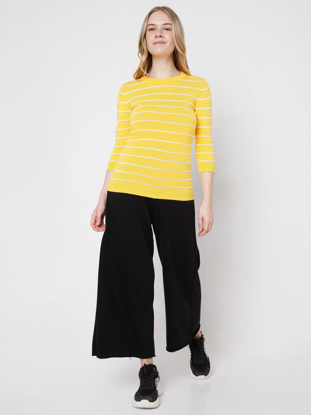 vero moda women yellow & white striped pullover