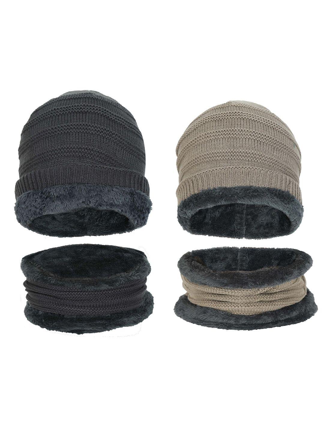 fabseasons unisex pack of 2 charcoal grey & beige beanie & muffler