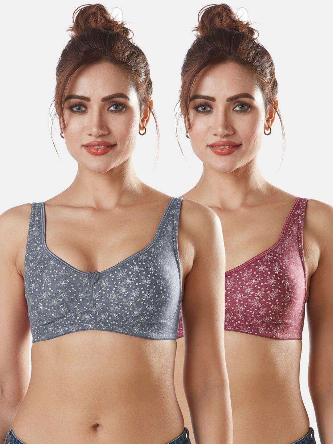 sonari pack of 2 grey & purple floral bra