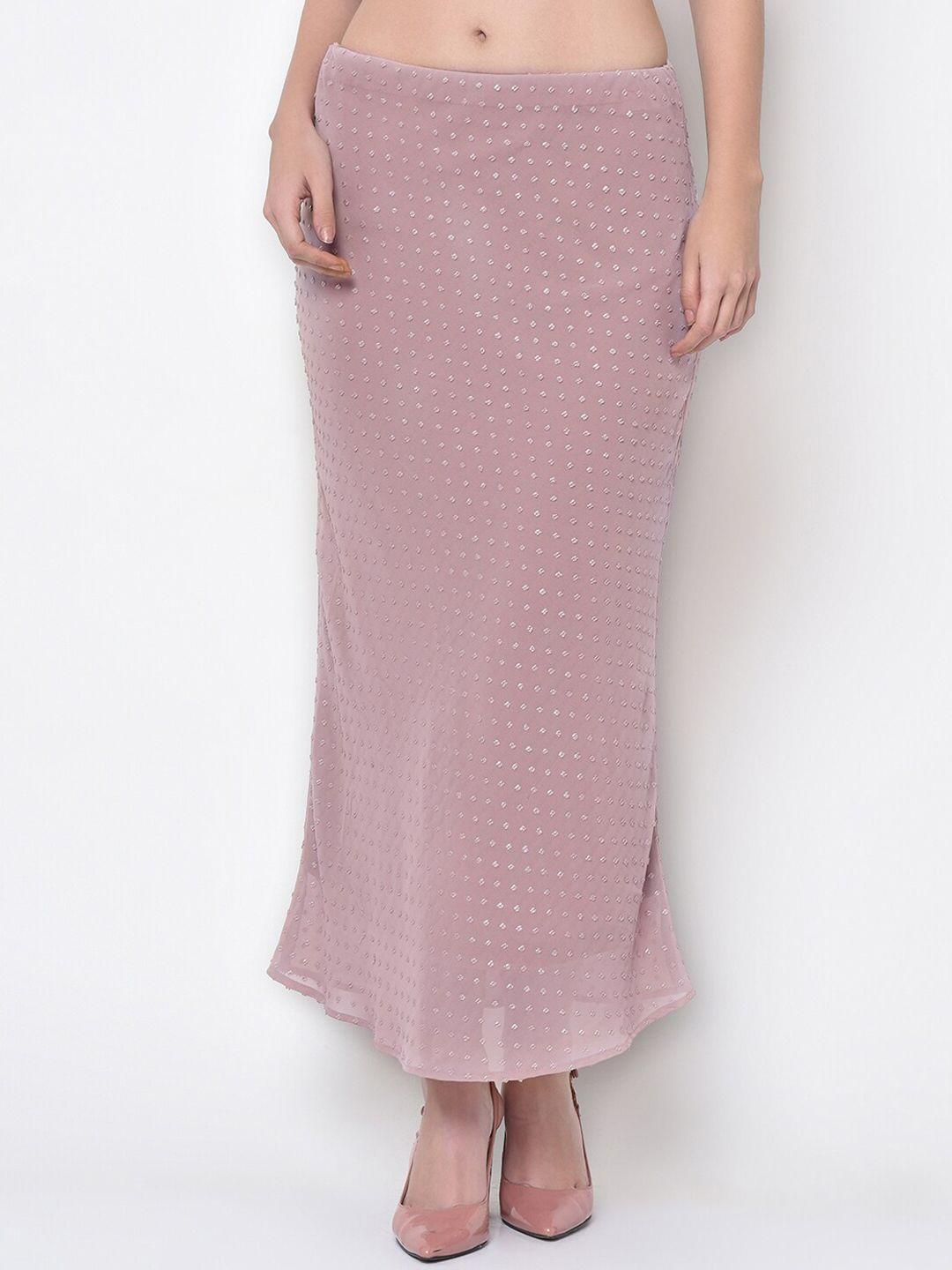 lela women peach colored embellished straight skirt