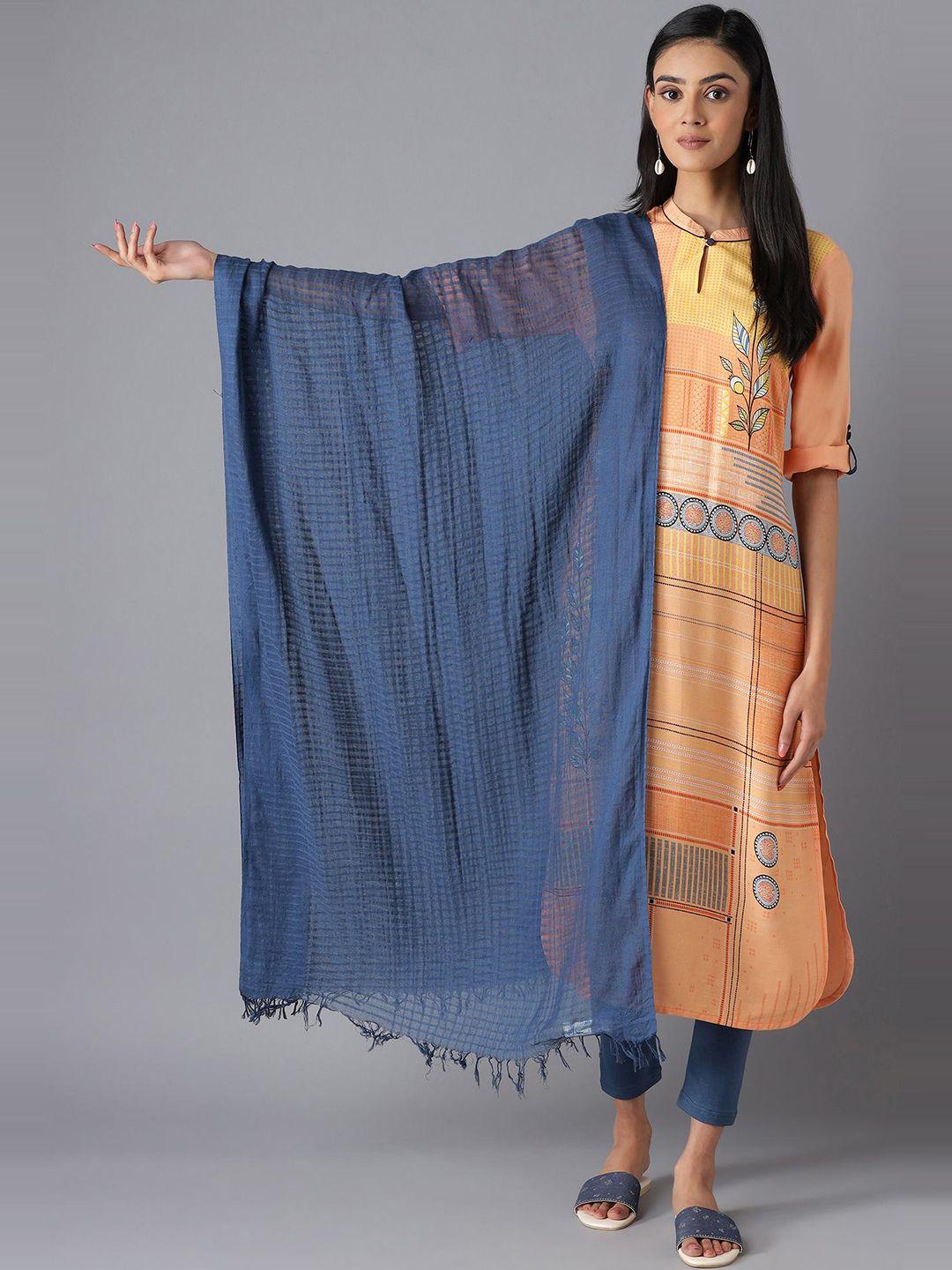 aurelia women blue woven design pure cotton dupatta