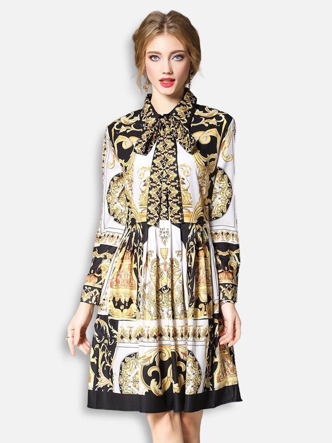 jc collection yellow & black bohemian shirt dress