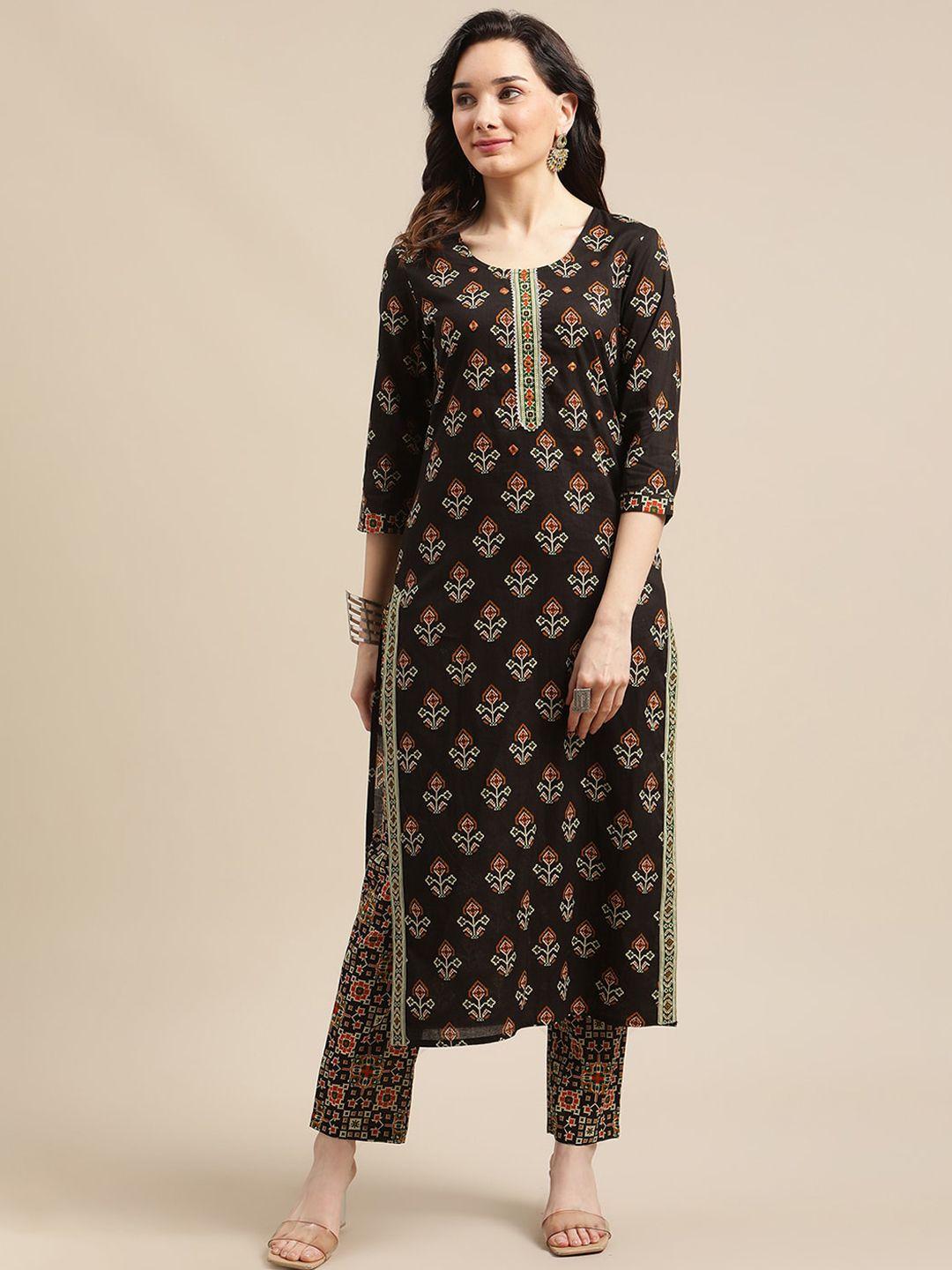 varanga women black ethnic motifs printed patchwork pure cotton kurta with trousers