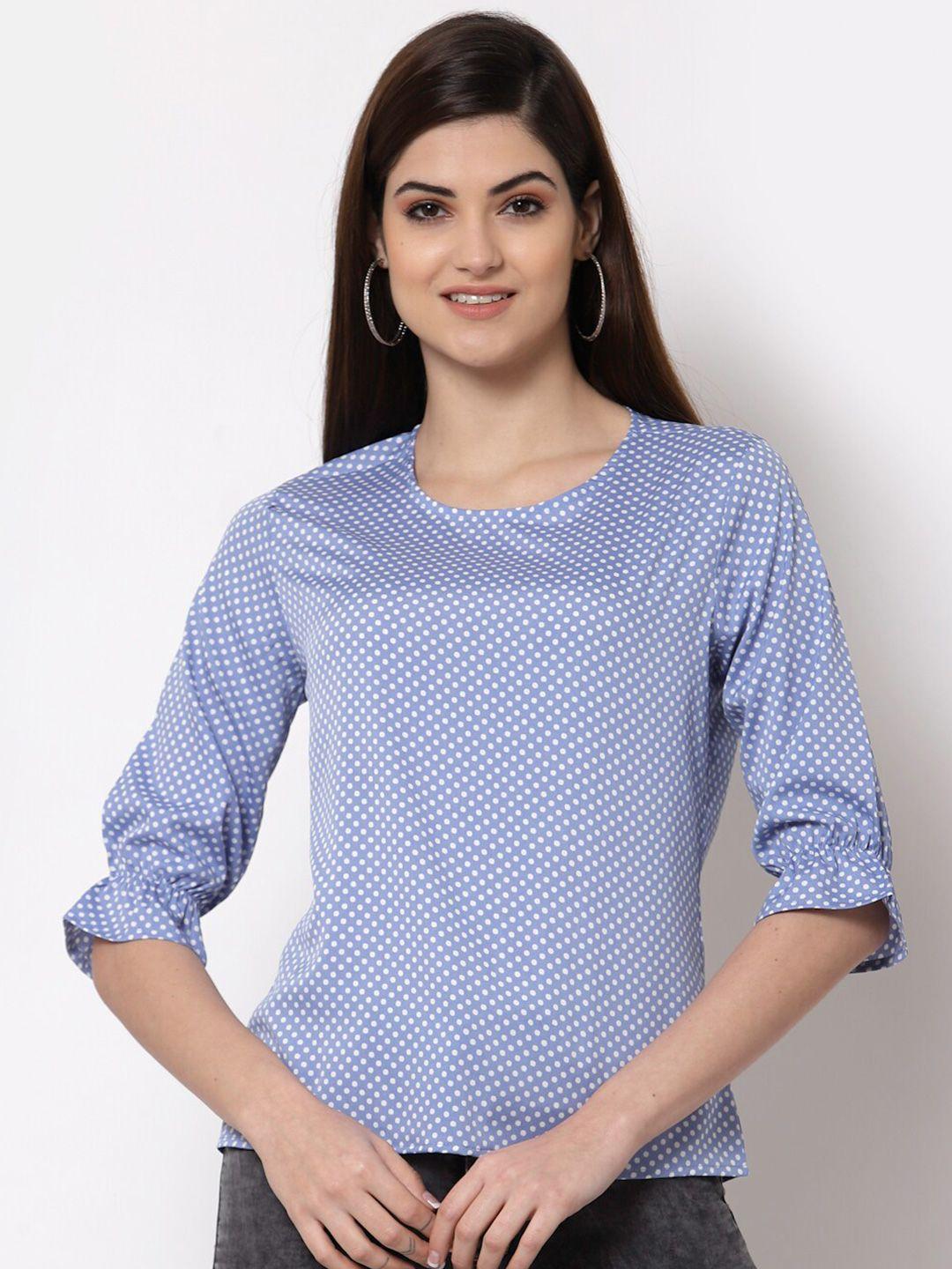 style quotient blue print crepe top