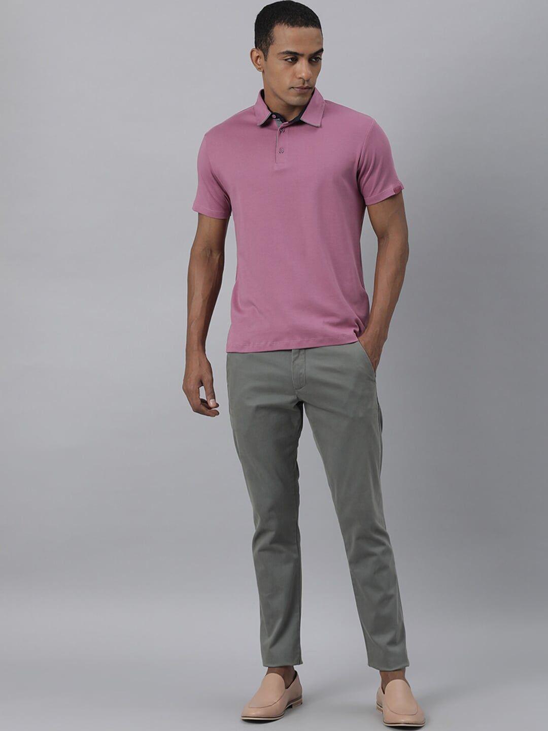 rare rabbit men purple polo collar pure cotton pockets slim fit t-shirt