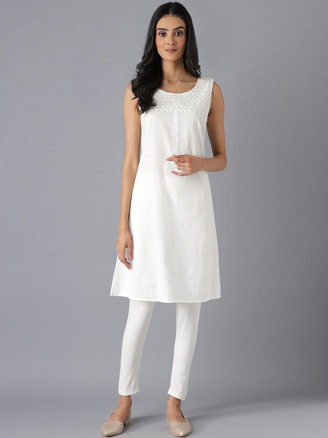 aurelia women white thread work kurta