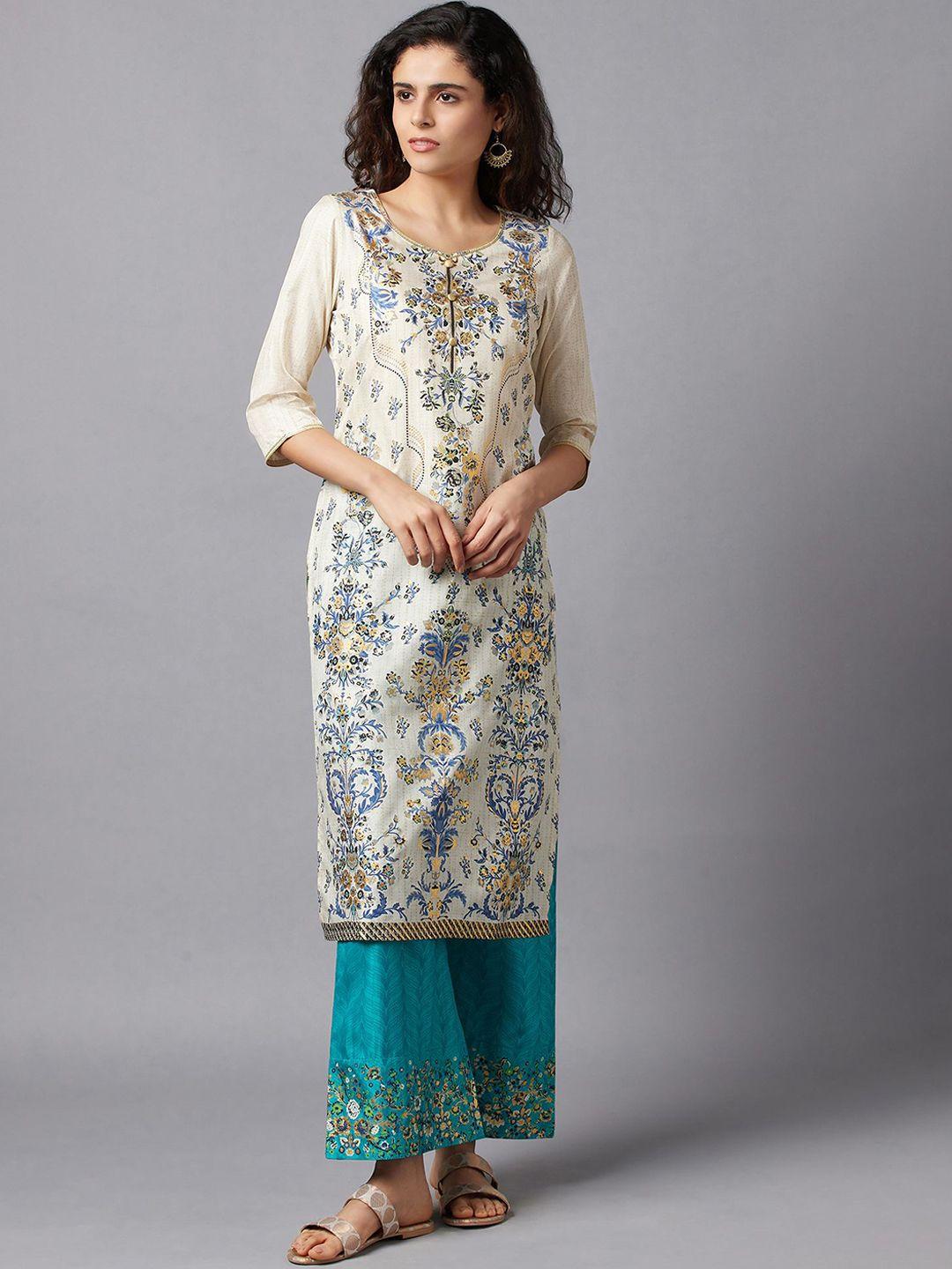 aurelia women white ethnic motifs printed kurta