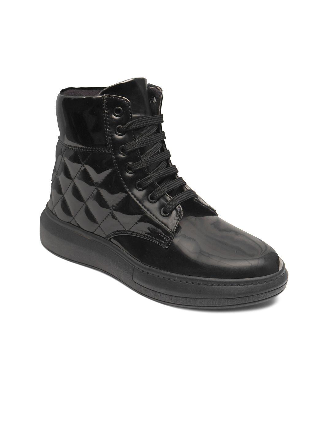 afrojack women black textured mid-top flat boots