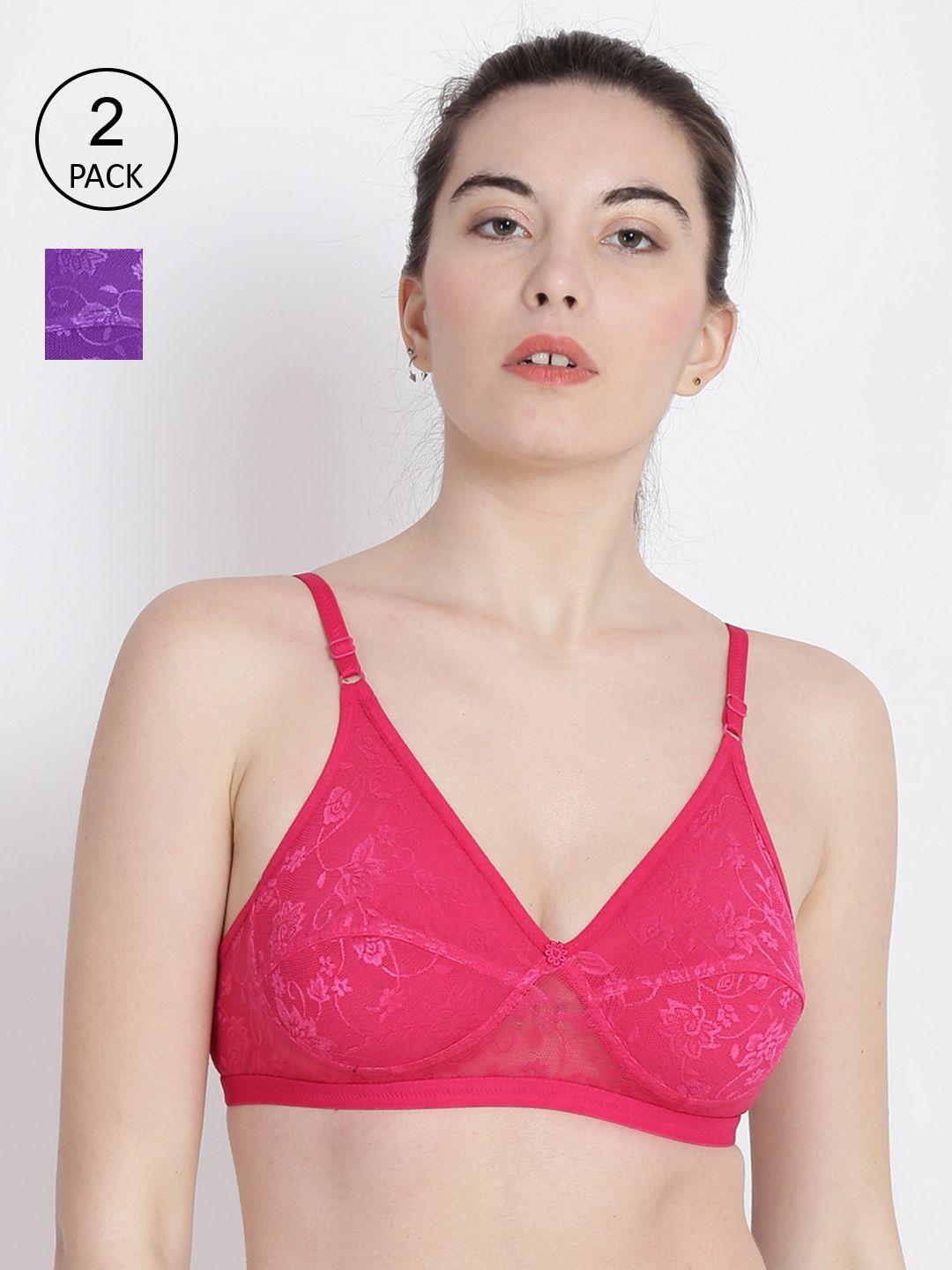 abelino pack of 2 magenta & purple non-wired non padded full coverage bras