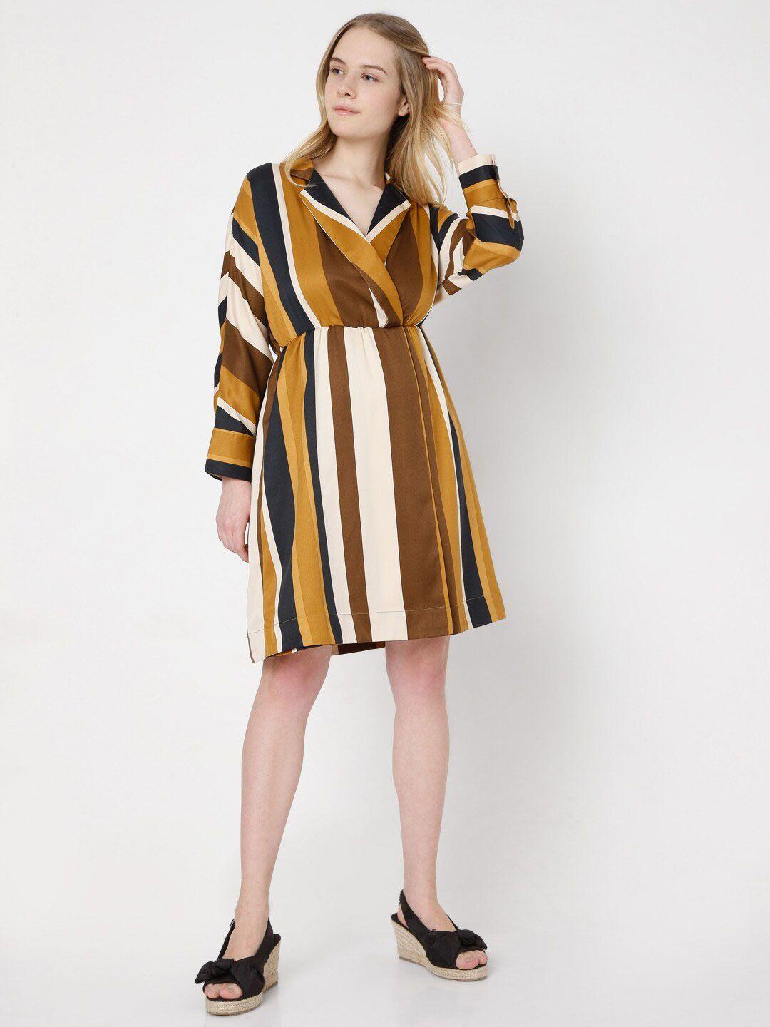 vero moda mustard yellow & brown striped dress