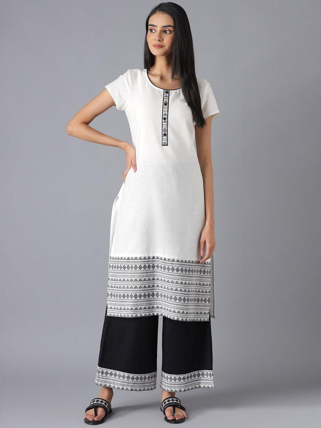 aurelia women white ethnic motifs printed pure cotton kurta with palazzos