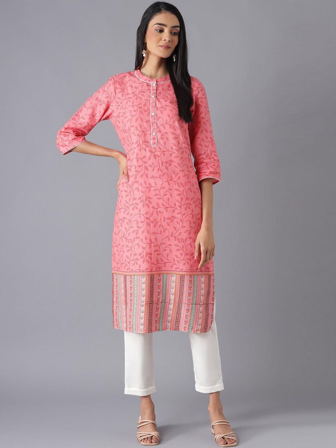 aurelia women pink & white floral printed kurta with trousers