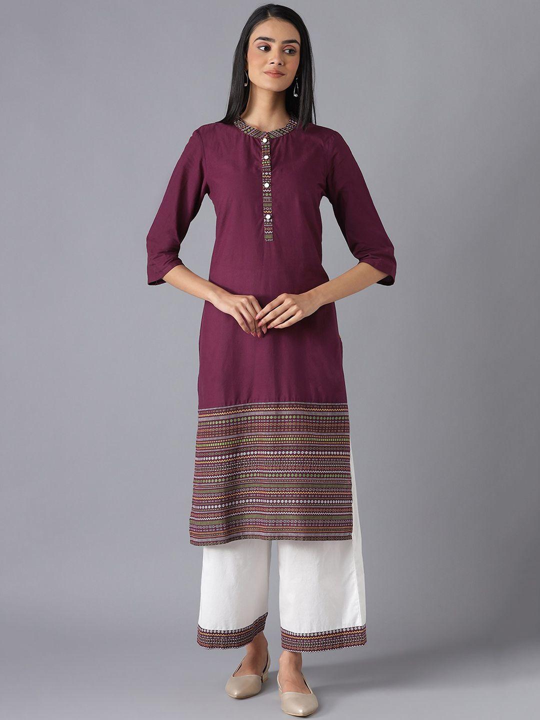 aurelia women purple & white pure cotton kurta with palazzos