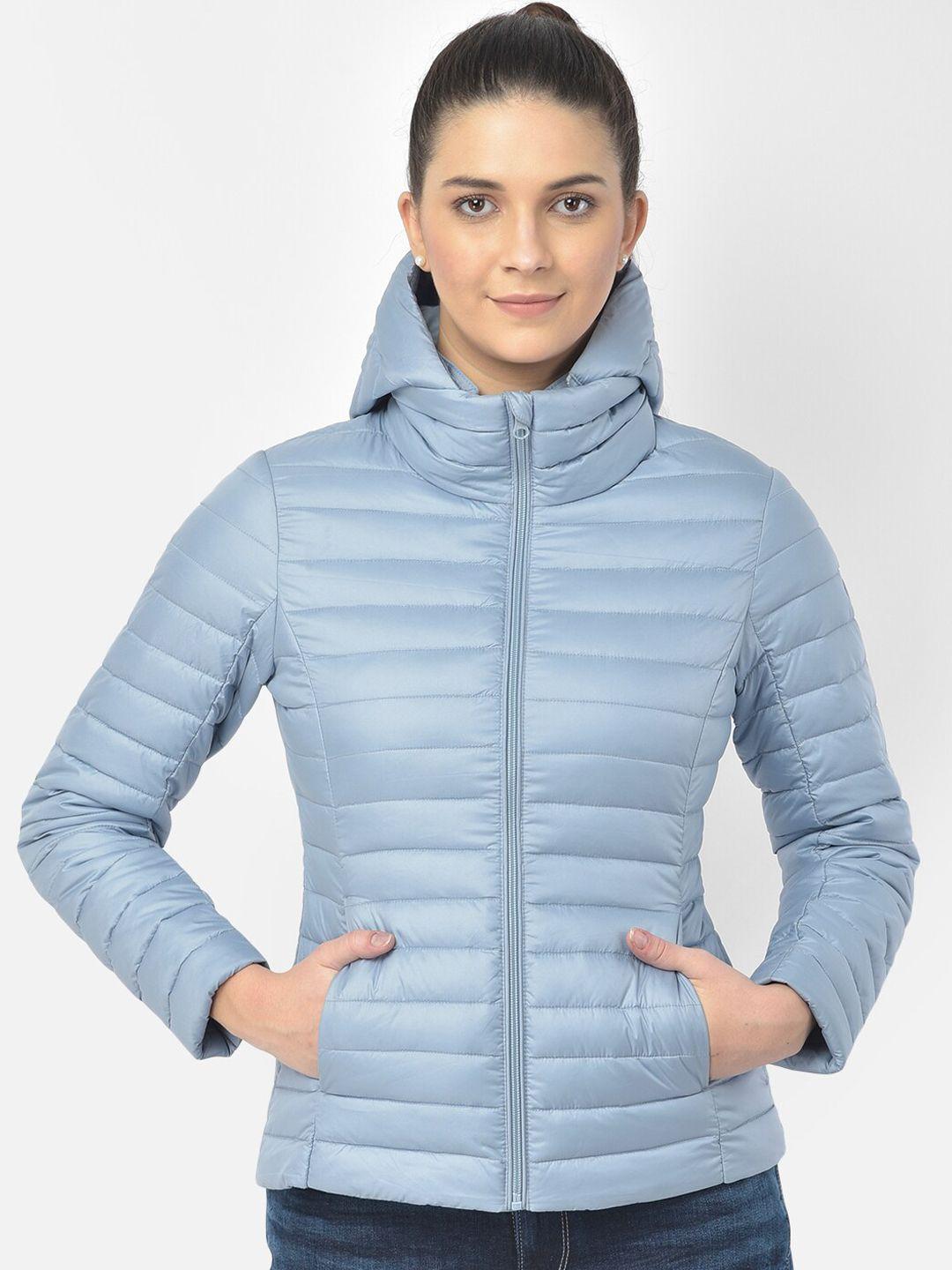 woods women blue water resistant hooded padded jacket