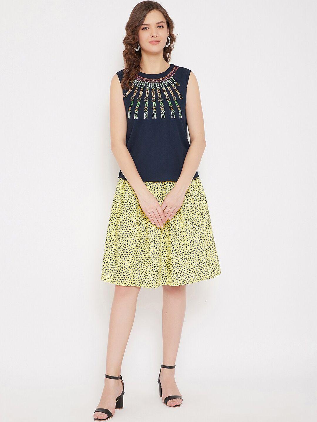 bitterlime women yellow & black printed mini skirt