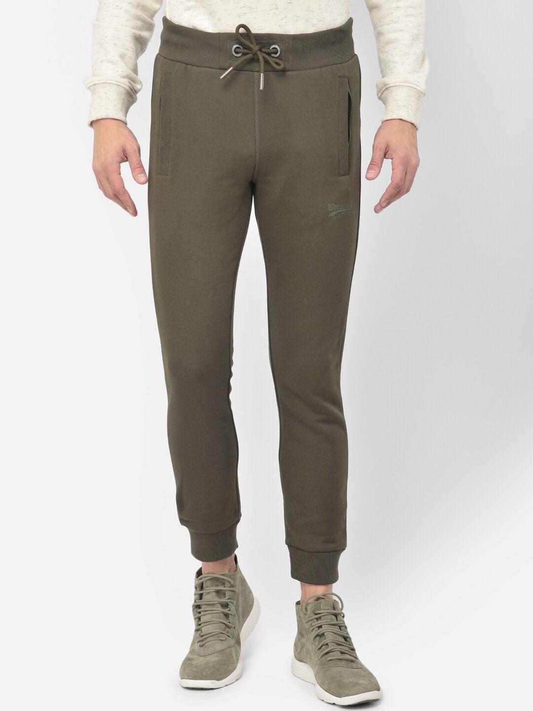 woodland men olive green solid joggers