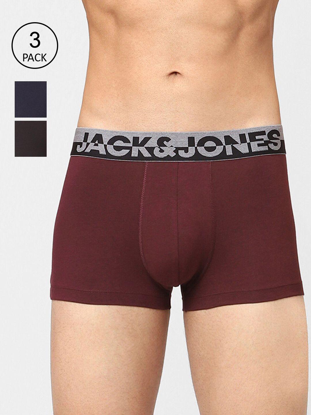 jack & jones men pack of 3 solid cotton trunks