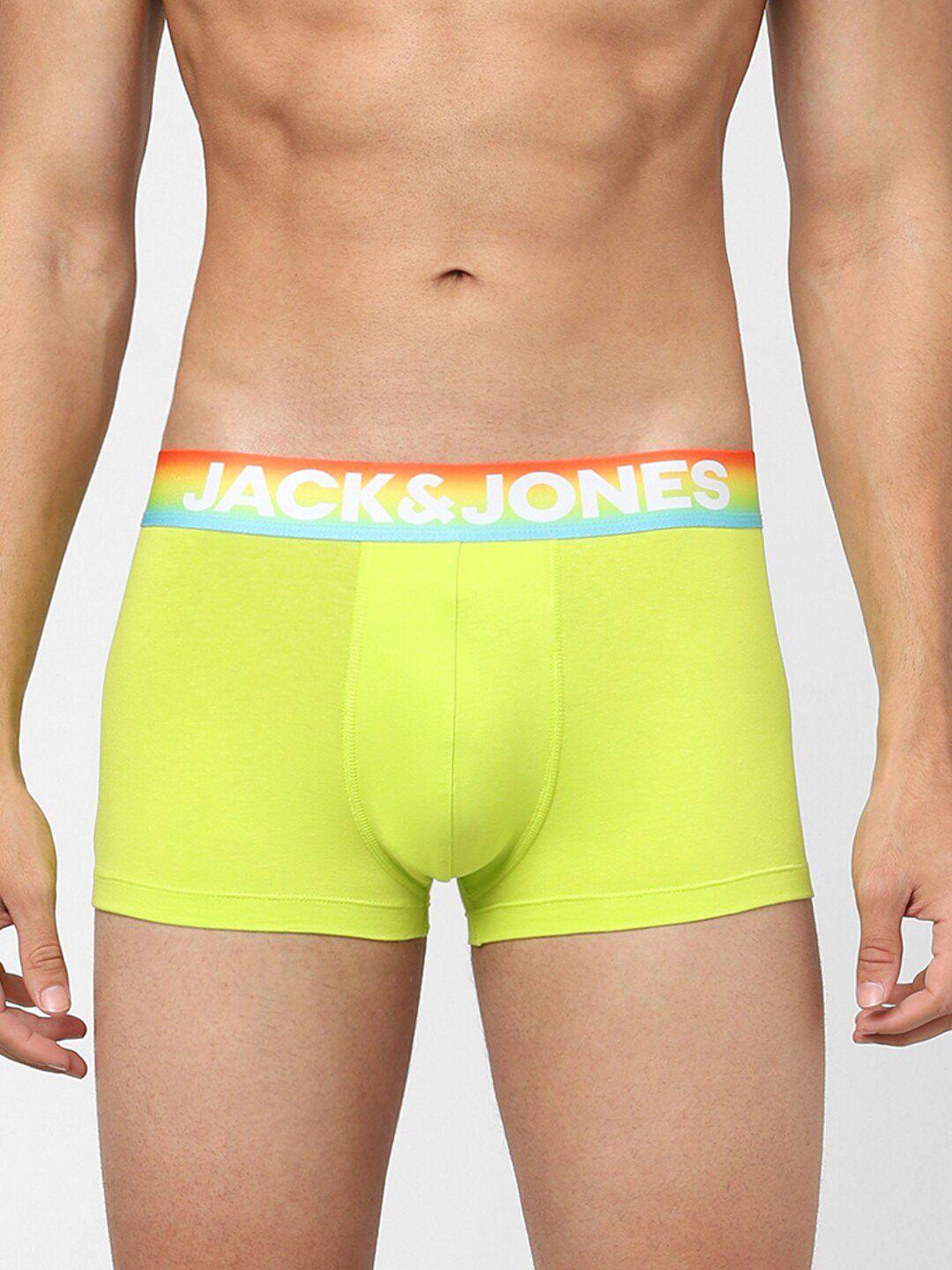 jack & jones men lime green solid cotton trunks 116796105