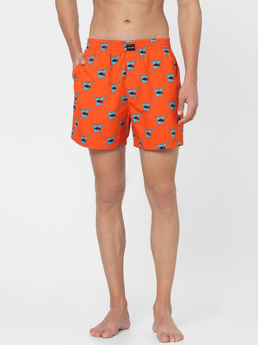 jack & jones men orange & blue printed pure cotton boxers 279162301