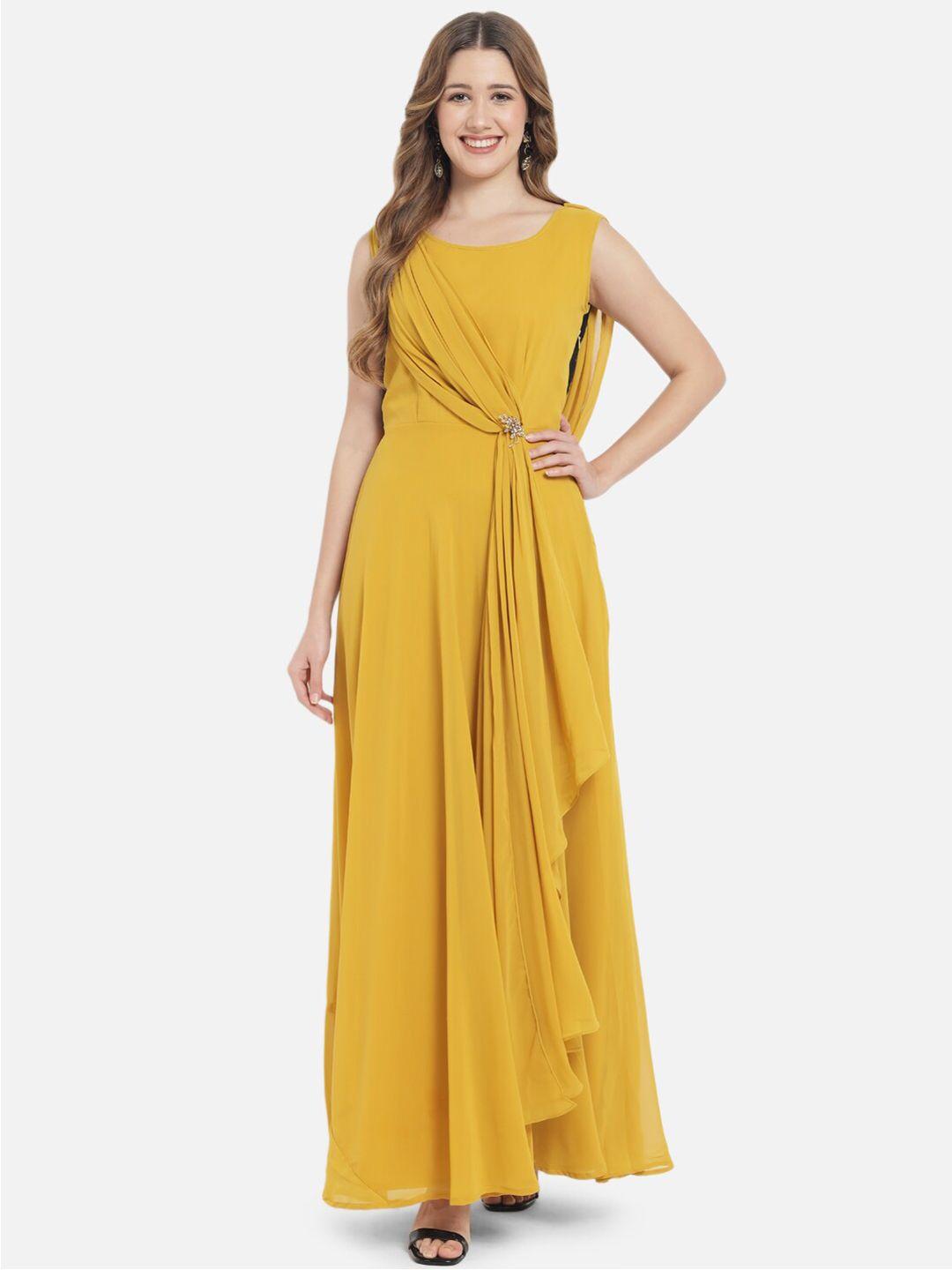 just wow mustard yellow georgette maxi dress