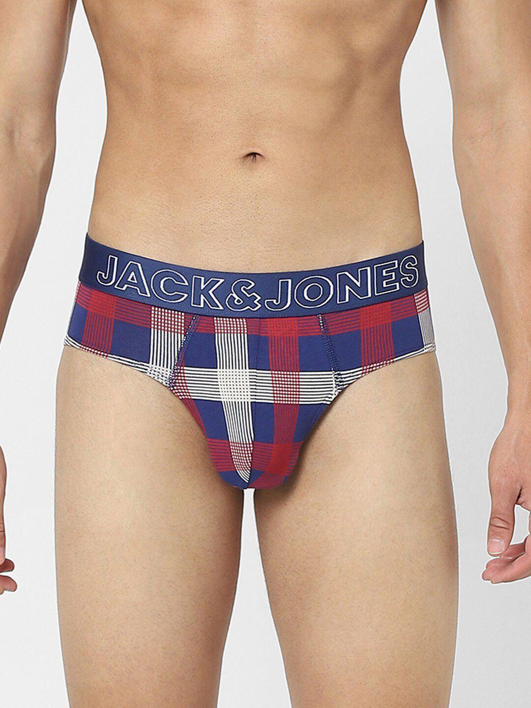 jack & jones men multicoloured checked cotton basic briefs 116793301