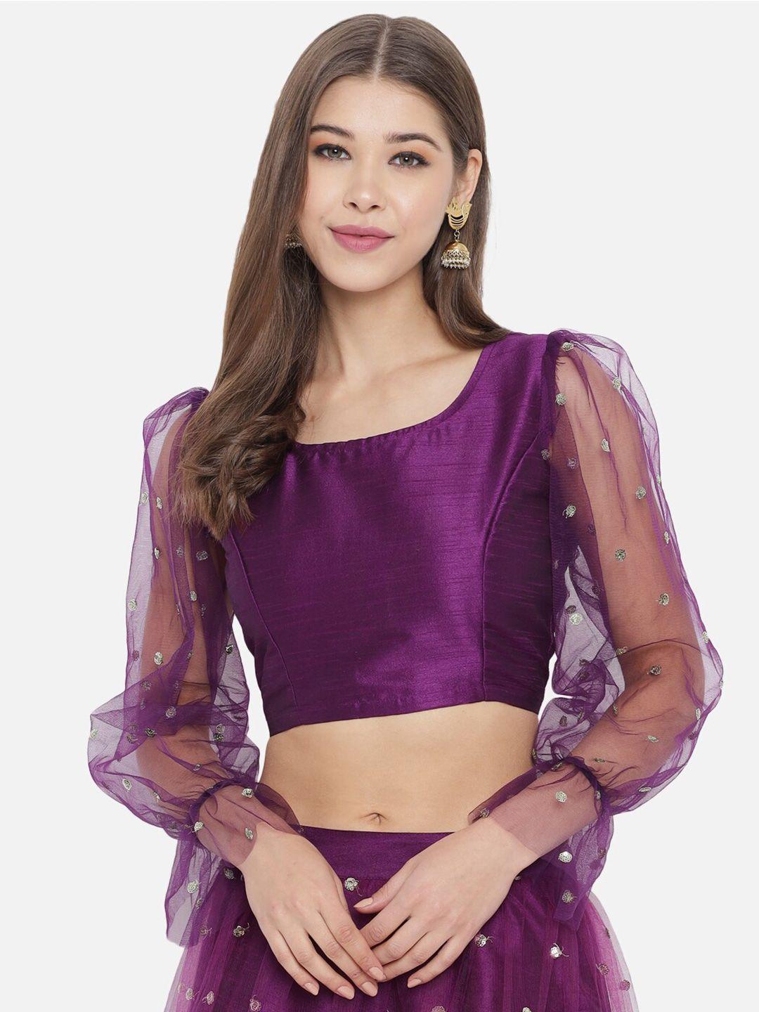 studio rasa purple sheer net crop top