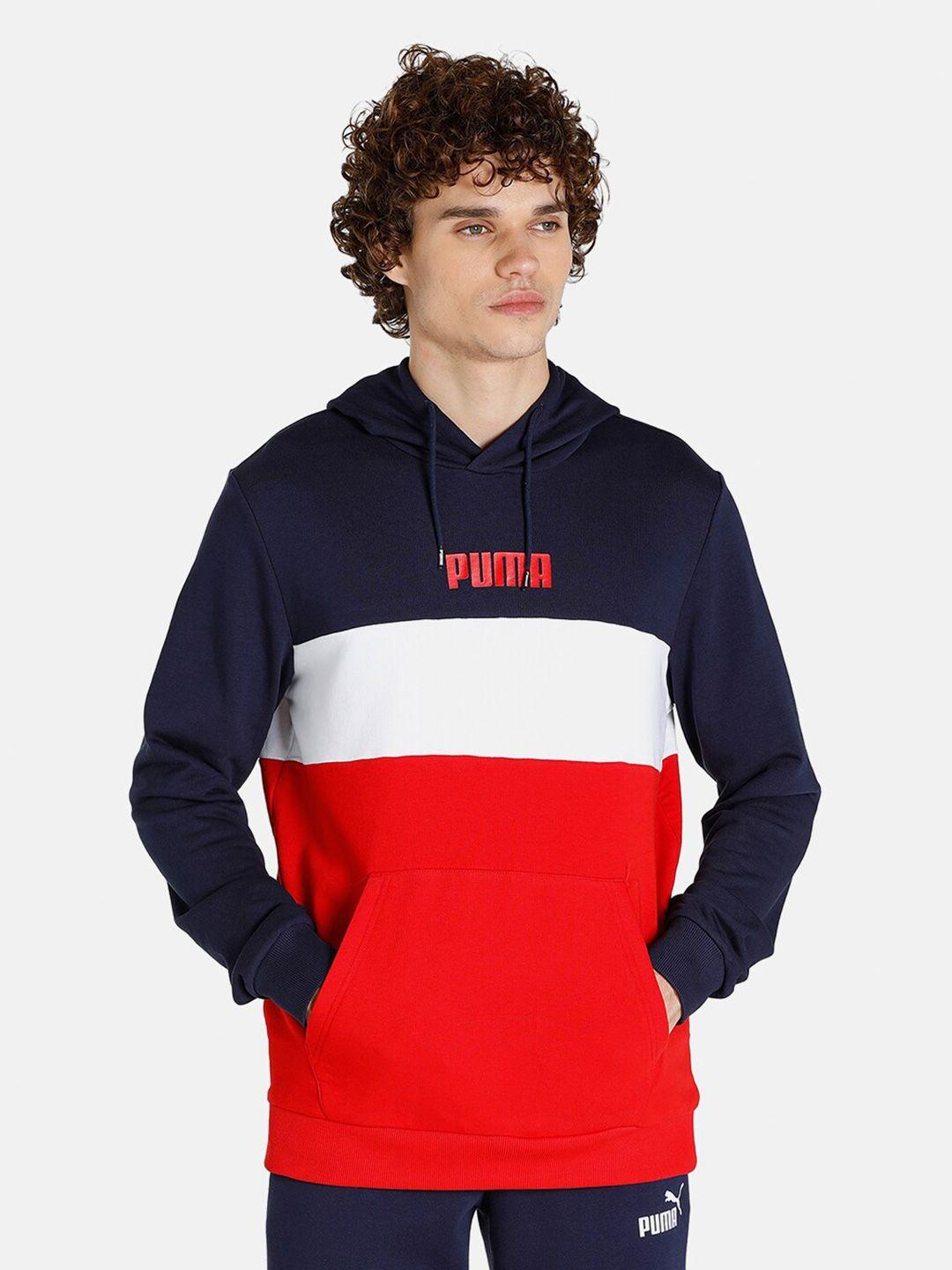 puma men red printed hooded cotton sweatshirt