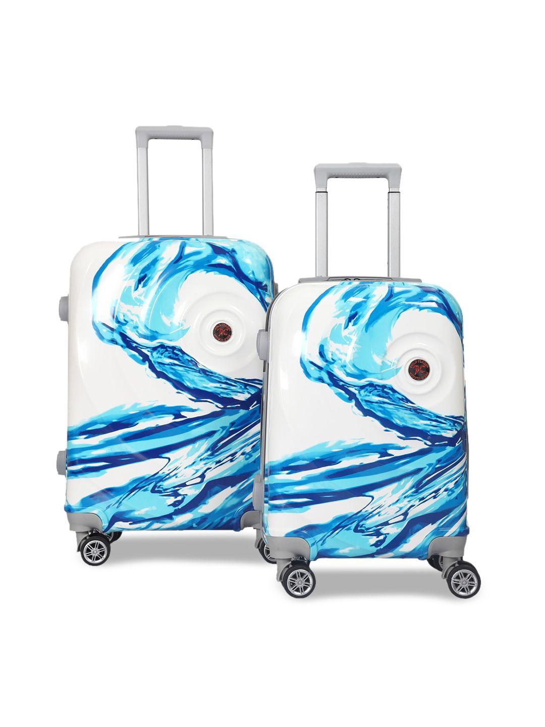 polo class set of 2 blue printed hard-sided medium trolley suitcase