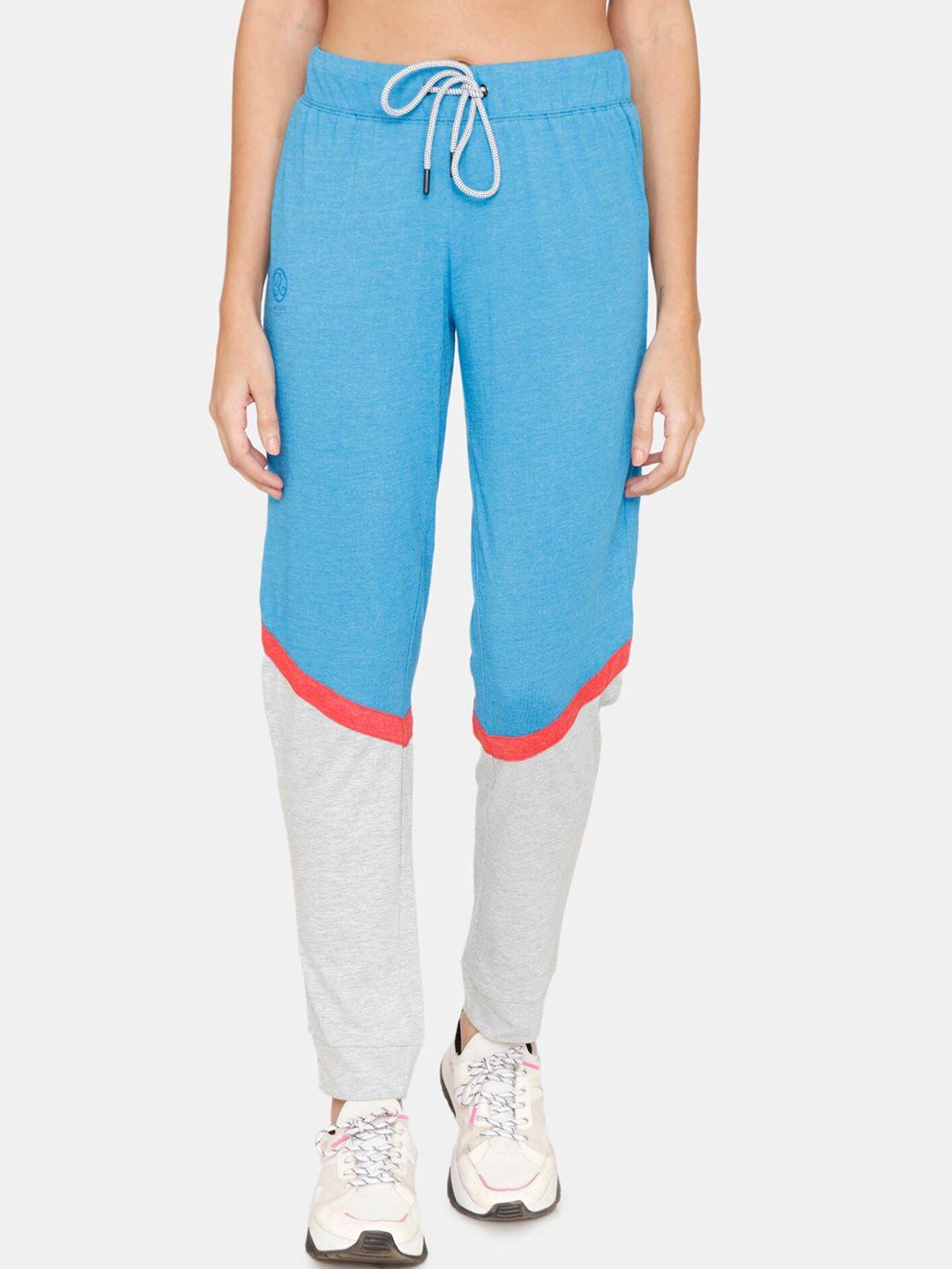 rosaline by zivame women blue & grey colourblocked relaxed-fit track pants