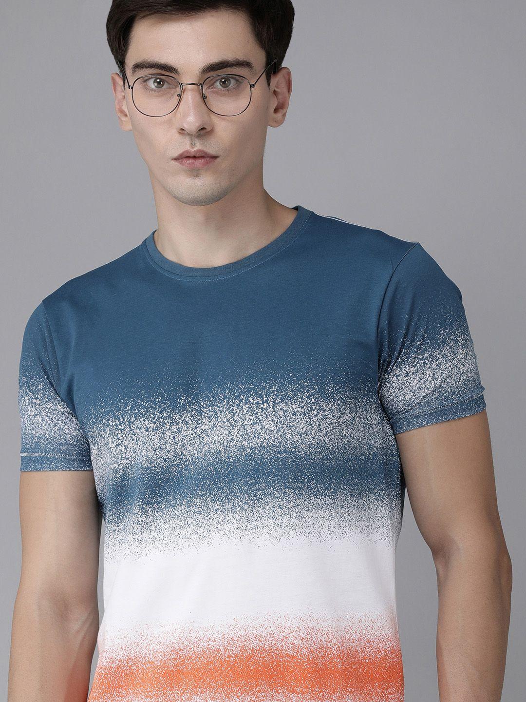 beat london by pepe jeans men blue striped pure cotton slim fit t-shirt