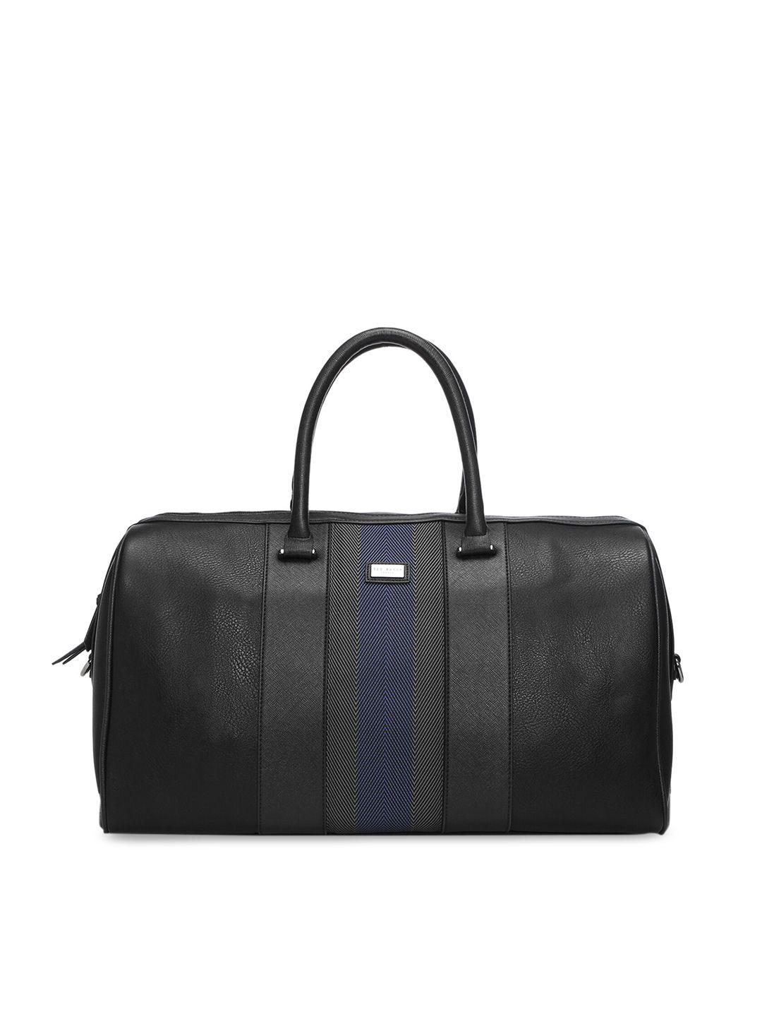 ted baker men black solid leather webbing holdall duffel bag