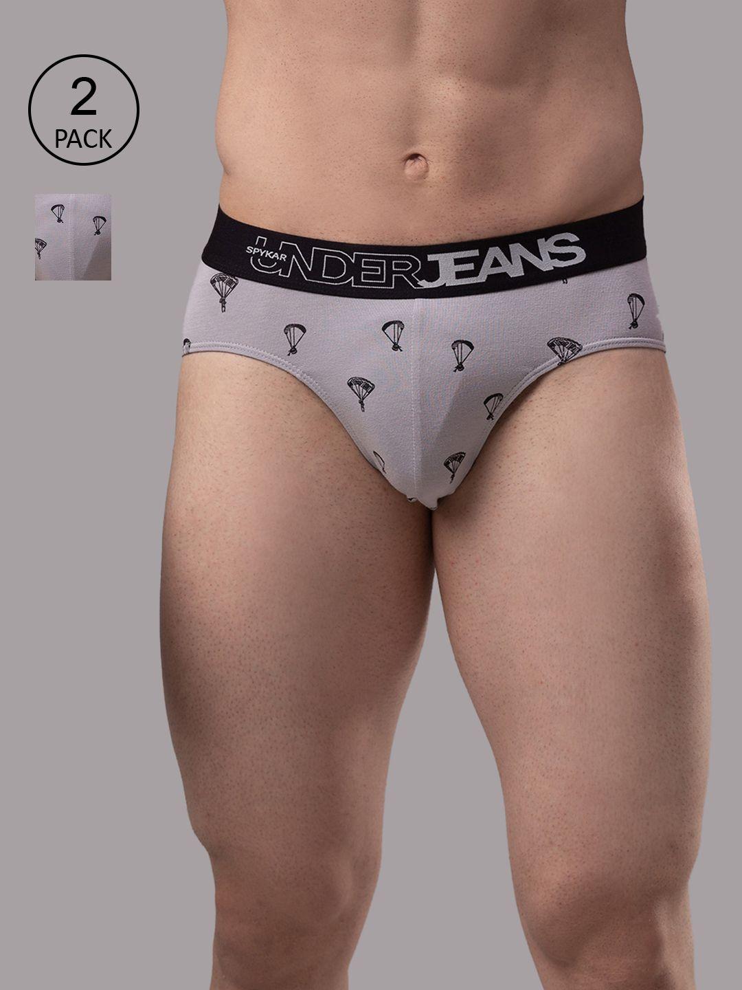 underjeans by spykar men pack of 2 printed cotton blend basic briefs