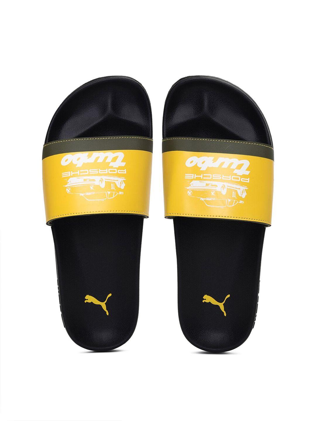 puma men yellow & black printed porsche legacy leadcat 2.0 sliders