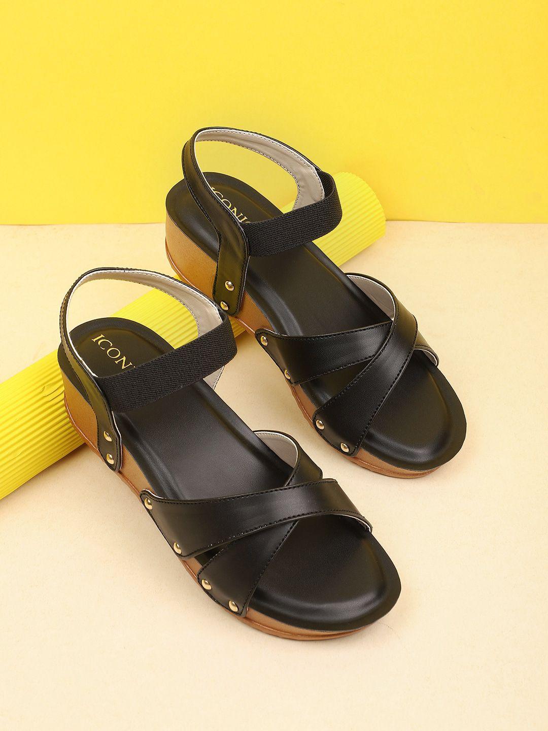 iconics black wedge sandals