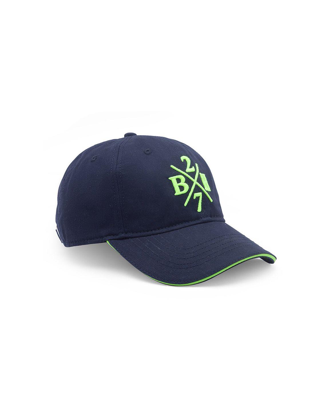 being human men navy blue & green printed cotton baseball cap