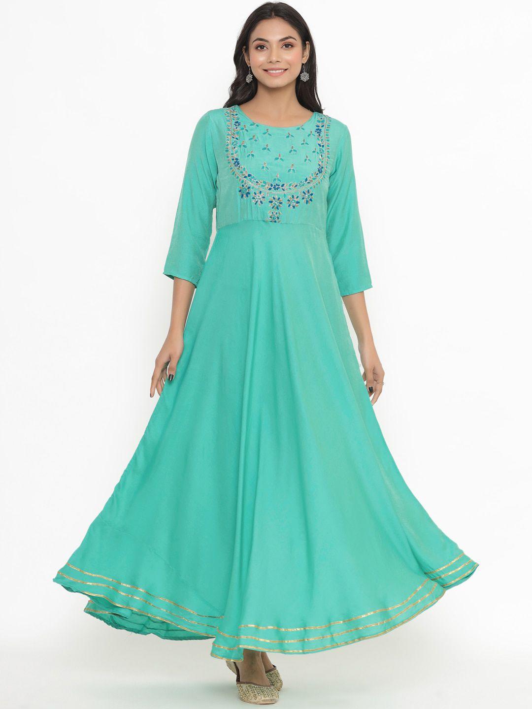 divyank women green ethnic motifs yoke design anarkali kurta