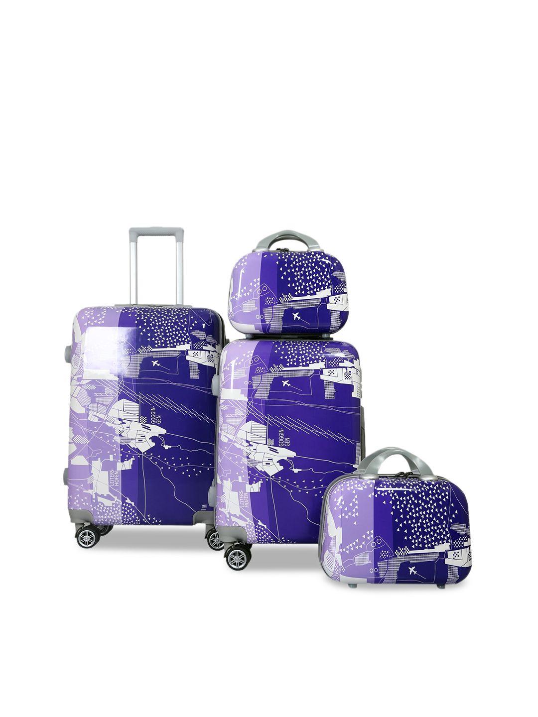 polo class set of 4 printed hard case luggage trolley & vanity bag