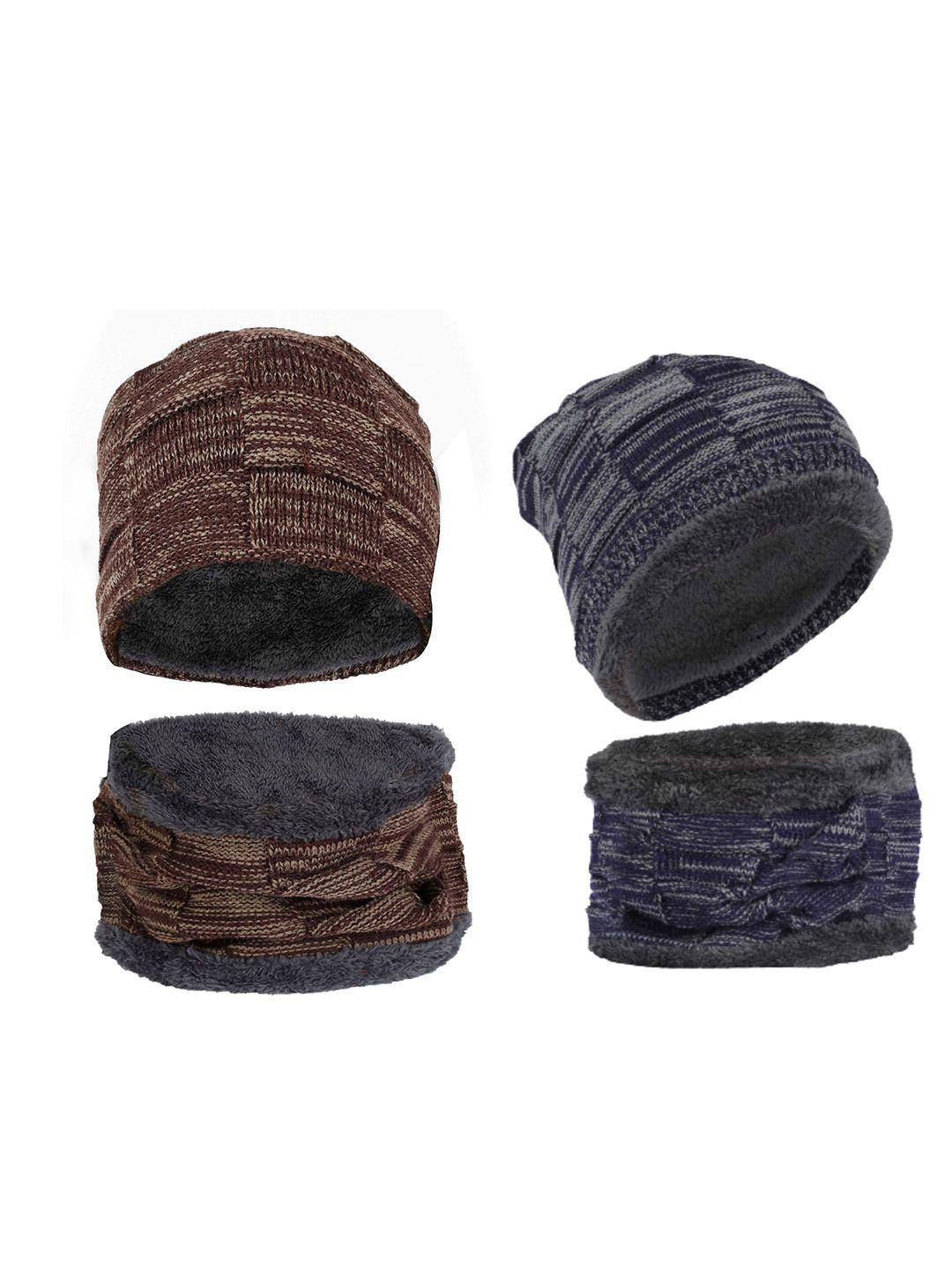 fabseasons unisex pack of 2 brown & navy blue skull cap