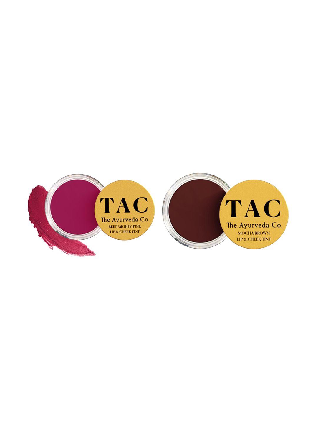 tac - the ayurveda co. set of 2 lip & cheek tint - beet mighty pink & mocha brown