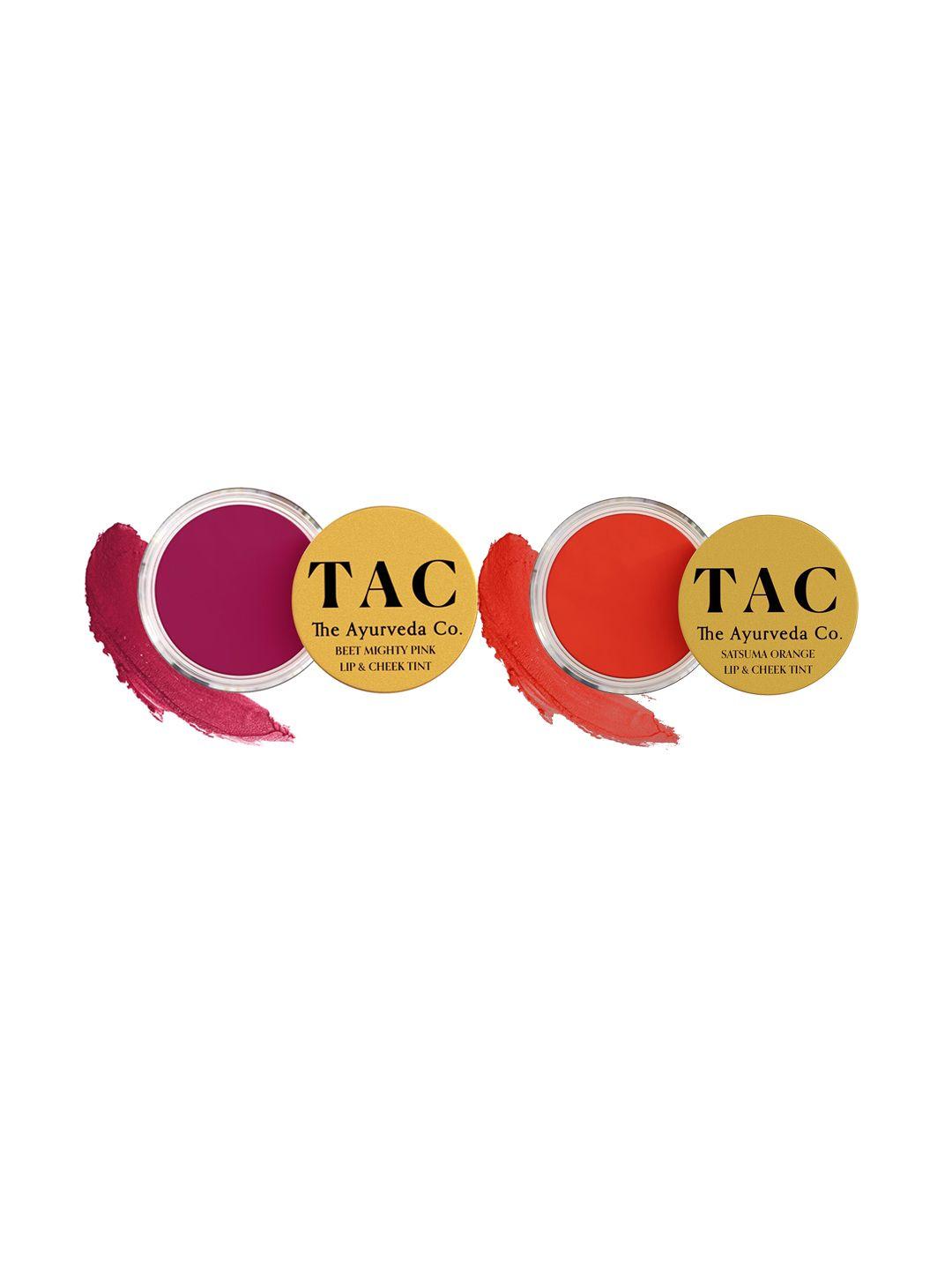 tac - the ayurveda co. set of 2 lip & cheek tint - beet mighty pink & satsuma orange