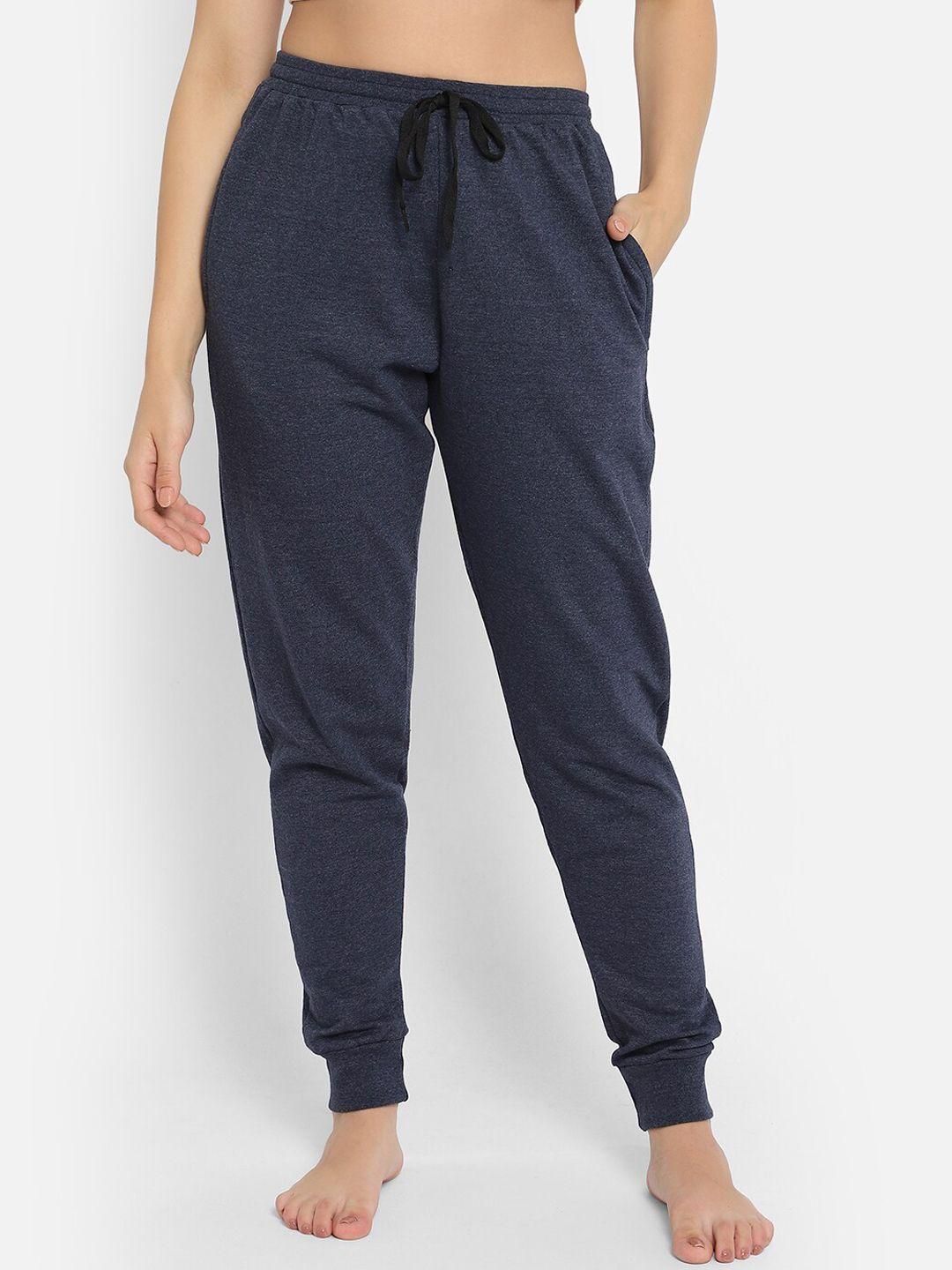 clovia women navy blue solid joggers