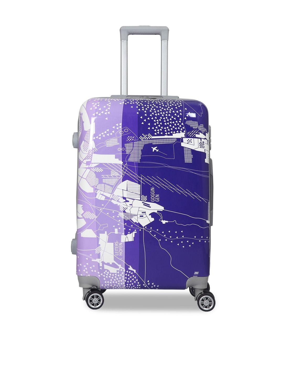 polo class blue & white printed hard case medium luggage trolley bag