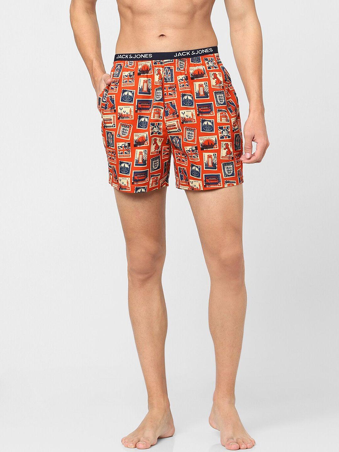 jack & jones men orange ebo stamp printed pure cotton boxers 16883690